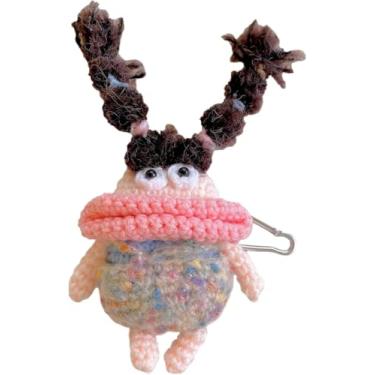 Imagem de SGVAHY Capa peluda para AirPods 4, desenho engraçado 3D fofo desenho de pelúcia salsicha boca sapo rosa macio quente capa fofa chaveiro capa protetora anti-queda mulheres meninas