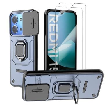 Imagem de WRTBS Capa de telefone para Xiaomi Redmi 15C 4G / Poco C85 4G capa com protetor de tela de vidro [2 unidades], capa de proteção para câmera deslizante embutida, capa protetora de corpo inteiro militar