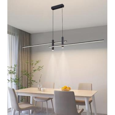 Imagem de Luminária pendente LED moderna com controle remoto e altura ajustável, para mesa de jantar, cozinha, escritório, sala de estar, preta (150 cm)