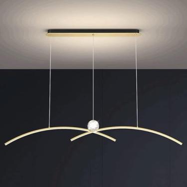 Imagem de Lustre de cristal de latão para sala de jantar, faixa de luz LED regulável, moderno, minimalista, bar, luz pendente, decoração interna, casa, teto longo, pendente, decoração moderna