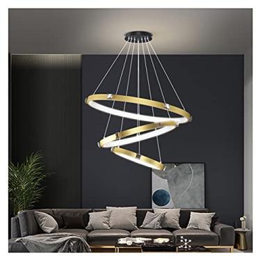 Imagem de Lustre moderno pendente de luz led anéis círculo teto pendurado lustre preto loft sala estar jantar cozinha luminária interna (cor: quente, tamanho: dourado 20 40 60 cm
