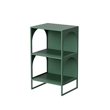 Imagem de Mesa de centro pequena, mesa de cabeceira verde com prateleira de armazenamento de 2 níveis, mesa lateral de sofá de fazenda para pequenos espaços, mesa de cabeceira para sala de estar, quarto