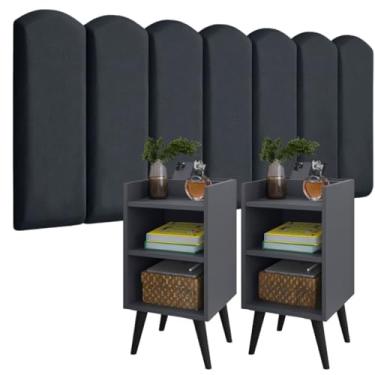 Imagem de 2 de Mesa de Cabeceira Nicho Porta e Kit de Módulo Estofada Adesiva 57x30x26cm(KING 1.95-10 PLACAS,NUVEM CINZA/KIT MAX CINZA)