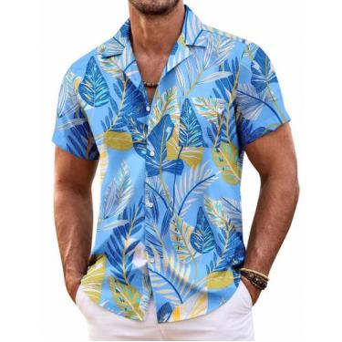 Imagem de Camisa masculina COOFANDY, manga curta, com botões, linho, roupa de pr