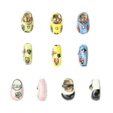 Imagem de Stiesy Contas de cerâmica de porcelana impressas à mão, 10 peças, espaçador de forma de sapato, contas soltas a granel para pulseiras, colares para fazer joias, presentes DIY para amantes de