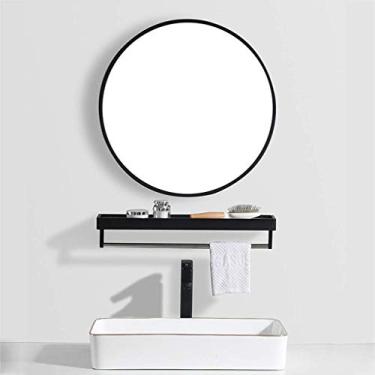 Imagem de Espelho de banheiro montado na parede espelho penteadeira redonda com ganchos pendurados moderno metal ed Vanity para corredor 50 cm