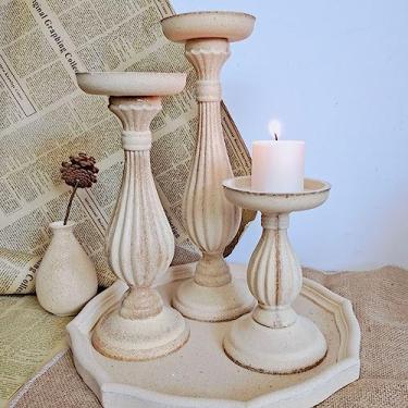 Imagem de Castiçal para decoração de casa decoração de quarto de casamento pilar castiçais retrô ornamento de castiçais (D cinza claro)