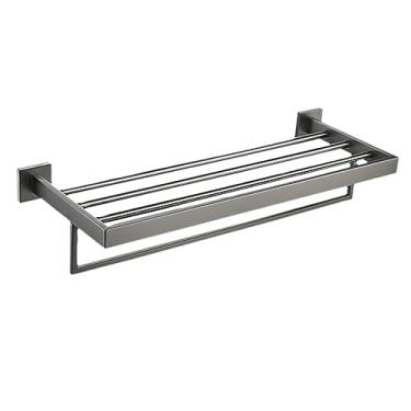 Imagem de Toalheiro de aço inoxidável Gunmetal para banheiro, suporte de papel higiênico, escova de vaso sanitário, gancho de roupão suporte de barra de toalha cinza inoxidável, anel de toalha (toalheiro de 50