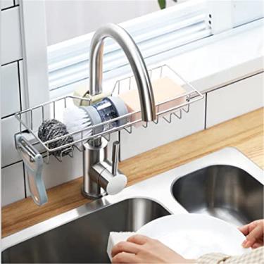 Imagem de Rack de armazenamento de torneira rack de torneira de aço inoxidável pia de cozinha rack de armazenamento de esponja amplamente utilizado (cor: prata tamanho: tamanho único)
