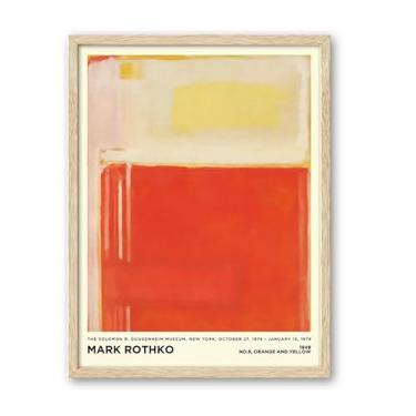 Imagem de iHery Arte de parede emoldurada de madeira de carvalho natural Mark Rothko, grande 40,6 x 50,8 cm 1949 pintura laranja e amarela arte de parede em tela abstrata, decoração moderna de quarto de meados
