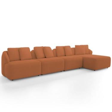 Imagem de Sofá 5 Lugares com Chaise Direito Sala Living 334cm Arlo F04 Bouclê Te
