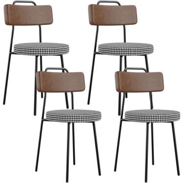 Imagem de Kit 04 Cadeiras Decorativas Estofada Sala Jantar Barcelona L02 Couríssimo Marrom Pied Poule - Lyam