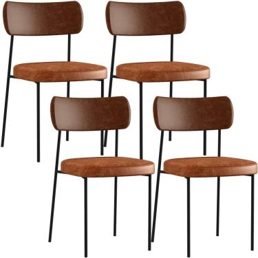 Imagem de Kit 04 Cadeira Para Sala De Jantar Melina L02 Couríssimo Marrom Couríssimo Camel - Lyam Decor