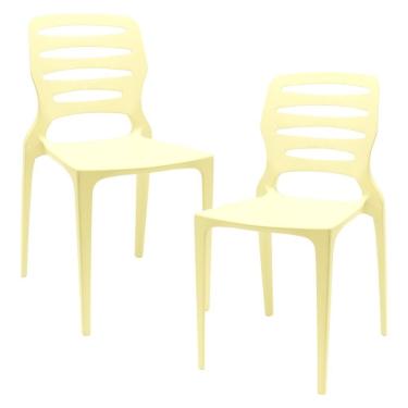 Imagem de Kit 02 Cadeiras Para Cozinha Área Gourmet Jardim Empilhável Larsen P03 Amarelo - Lyam Decor