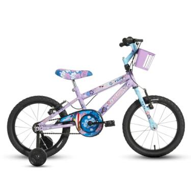 Imagem de Bicicleta Infantil Aro 16, Lilás e Azul, Quadro em Aço Carbono, com Rodinhas Laterais, Cestinha Frontal, Tema Lilo Stich, para 4 a 8 Anos Husky