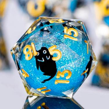 Imagem de ORIFANTOU DND Cat Dice Set Blue Sharp Edge Dice with Box, RPG D and D Dice Dungeons Dragons Role Playing Game Polyhedral Resin Dice Set D20 D12 D10 D8 D6 D4