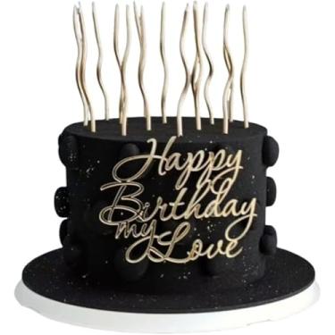 Imagem de LZGXZF Happy Birthday My Love Toppers Topo de bolo para chá de bebê acrílico dourado lembrancinhas de festa de aniversário para meninos e meninas, homens e mulheres, para decoração de festa de