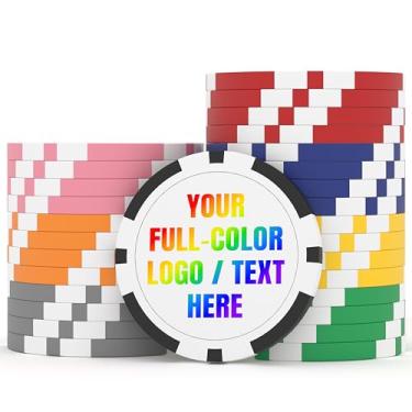 Imagem de Qansean 50-500 fichas de pôquer personalizadas de – Impressão colorida personalizada com seu logotipo de texto, foto ou código QR – 11,5 g fichas de pôquer para eventos de empresas de tokens de bar
