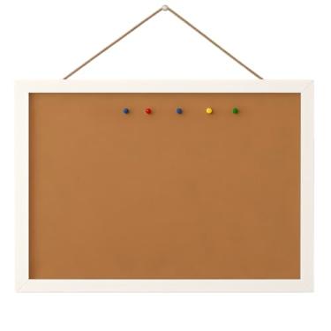 Imagem de Quadro de avisos 40 x 30 cm, quadro de cortiça com acabamento de madeira branca, montado na parede para escritório, casa e escola