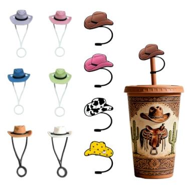 Imagem de 10 peças de silicone capa de palha de cowboy chapéu de cowboy topo de palha 10 mm acessórios de copo ocidental reutilizáveis tampas de canudos de copo de silicone 30 1,134 g