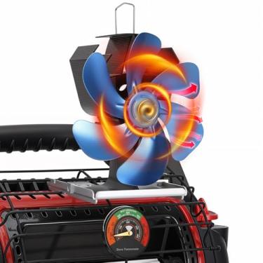 Imagem de XTIMES Ventilador de fogão a lenha Ventilador de lareira alimentado por calor com termômetro magnético, ventilador termoelétrico para fogão a lenha/pellet/queimador de madeira (azul)