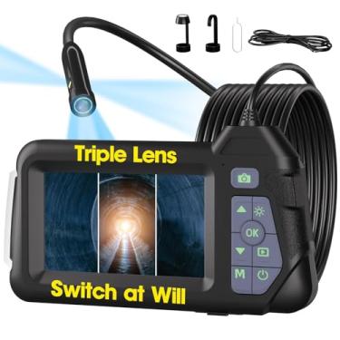 Imagem de Câmera endoscópica com luz, lente tripla 1080p HD Boroscópio, cabo de 5 m, câmera de inspeção à prova d'água IP67 de 2MP, bateria de 2600 mAh, armazenamento de 8 GB (M60-3lens-8GB-5M)