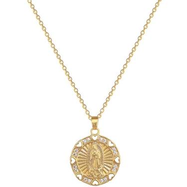 Imagem de coadipress Colar de Virgem Maria banhado a ouro 18K para mulheres, presente católico Virgem de Guadalupe Mother Mary Colares Nossa Senhora de Guadalupe Pingente Amuleto Joias, Middle, Liga de aço, Sem