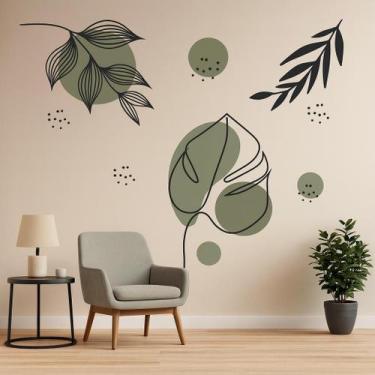 Imagem de Adesivo De Parede Abstrato Boho Floral Verde Geométrico Costela Adão A
