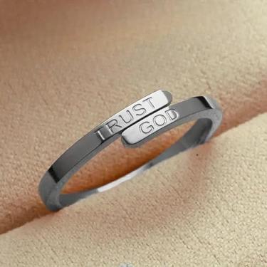 Imagem de Trust God" Anel de aço inoxidável gravado – Presente para mulheres, irmãs, melhores amigas | Joias motivacionais de autoestima, one size, Aço inoxidável, Sem pedra preciosa