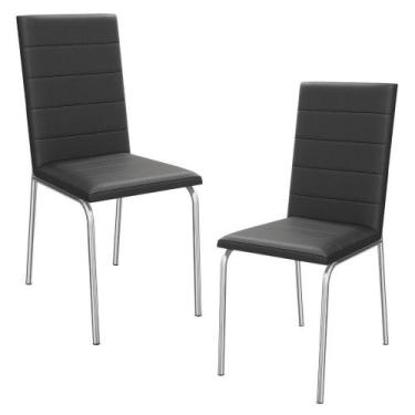 Imagem de Kit 2 Cadeiras Cromada Sala Jantar material sintético Kappesberg Preto