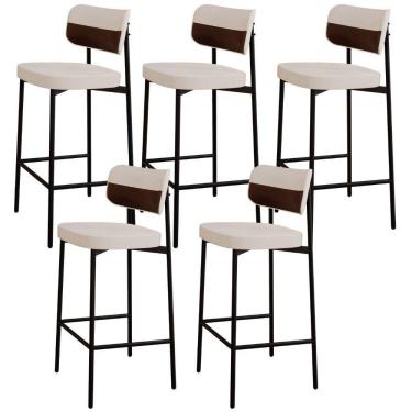 Imagem de Kit 05 Banquetas Alta Bar Cozinha Sala De Jantar Aço Preto Kaira C01 Linho Palha Courino Whisky - Lyam Decor