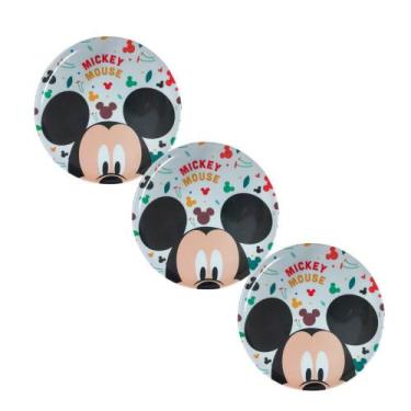 Imagem de Kit 3 Pratos Raso Infantil Disney Mickey Melamine 20cm - Yangzi