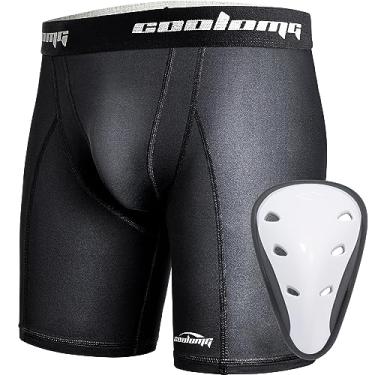 Imagem de Shorts de beisebol infantis acolchoados Coolomg para meninos com proteção para taça de beisebol, Preto, Medium