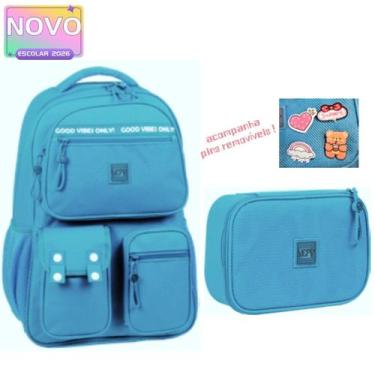 Imagem de Kit Mochila De Costas Acompanha Pins Removíveis Escolar Juvenil 18,5 C