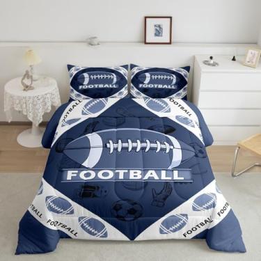 Imagem de Feelyou Jogo de edredom de futebol americano, tamanho Queen, para crianças, meninas, adolescentes, edredom macio e quente para fãs de esportes de rúgbi, 3 peças