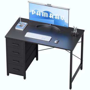 Imagem de Pamray Mesa de computador de 81 cm com 4 gavetas, pequena mesa de escritório para casa, quarto, estudo, escrita, simples, moderna, mesa de computador, preta