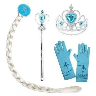 Imagem de Kit Acessórios De Princesa Varinha, Luva, Coroa e Cabelo Para Brincade