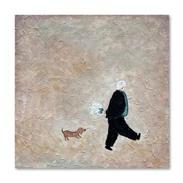 Imagem de Diathou arte pintada à mão pintura a óleo moderna estilo abstrato representando uma cena em que um cão de estimação e seu dono estão caminhando juntos. Decoração de parede de casa 76 x 76 cm