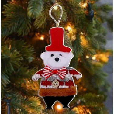 Imagem de Enfeites de árvore de pelúcia, desenho animado de urso rena, boneco de neve, Papai Noel, decoração de tecido macio com laço, tamanho compacto para decoração sazonal de casa para temporada de férias