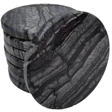 Imagem de YONGHEE Conjunto de 8 porta-copos de mármore preto, porta-copos de mármore redondos elegantes e modernos para decoração de mesa de café, porta-copos de pedra semiabsorvente para bebidas, 10 cm