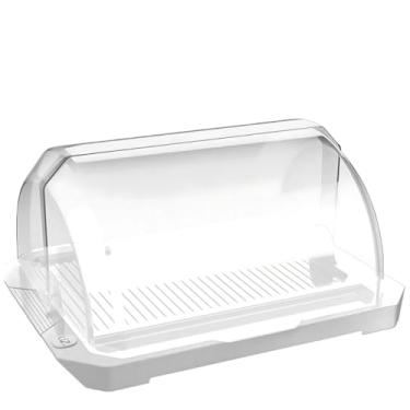 Imagem de Porta Pão Bolo De Plastico Com Tampa Retrátil Transparente Retangular e Porta Faca 38x18cm -(Branco)