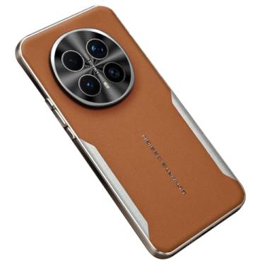 Imagem de POYUFRG Capa fina para Honor Magic 8 Pro/Magic 8, capa de couro galvanizado de luxo leve com capa de proteção de lente de metal com tudo incluído, marrom, 8 Pro