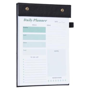 Imagem de AxeWoodz Bloco de notas preto A5 agenda diária sem data bloco de notas lista de tarefas diárias organizador de couro PU para trabalho, escritório, casa