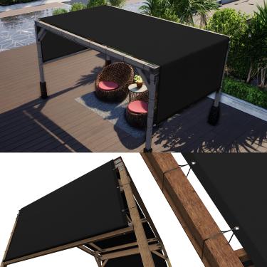 Imagem de ColourTree Cobertura de substituição de toldo de pérgola preta de 2,5 m L x 50 cm C, tecido de grau comercial 260 GSM para pátio externo, inclui hastes pesadas de aço inoxidável (fazemos tamanho