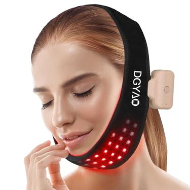 Imagem de DGQY Terapia de luz vermelha infravermelha sem fio para cinto de queixo, 8 cores, dispositivo de aquecimento da mandíbula, aperto facial, levantamento, emagrecimento, portátil, faixa de envolver em