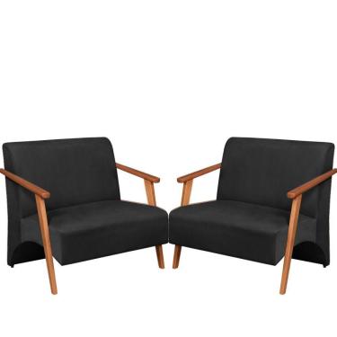 Imagem de Poltrona Namoradeira Venus Braço Madeira Maciça Suede Unidecor Preto