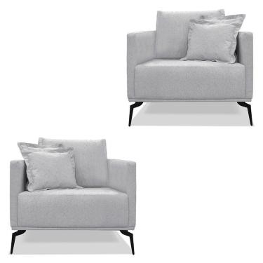 Imagem de Kit 2 Poltronas Para Sala De Estar Sirius Linho Cinza Metáli