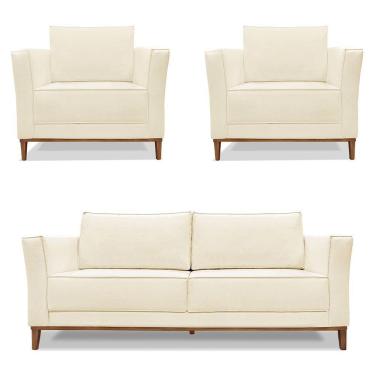 Imagem de Kit 2 Poltronas e Sofá Living 2 Lugares 1,90m Vega Linho Beg