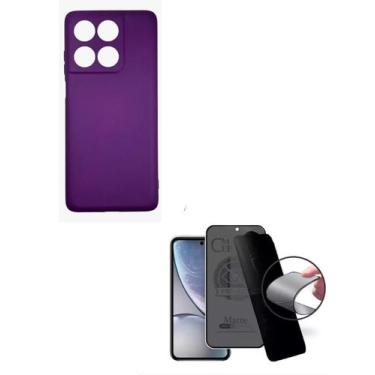Imagem de Capinha Silicone Aveludada Roxo + Película Fosca Privacidade Moto Edge