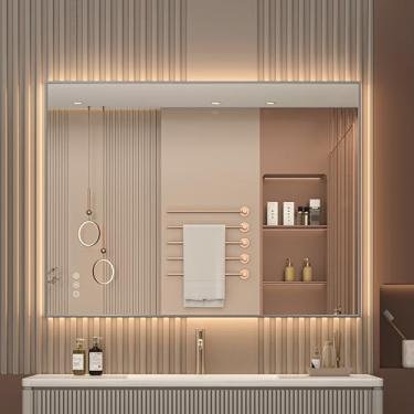 Imagem de Hasipu Espelho de academia doméstico de 81 cm x 61 cm com luzes reguláveis, antiembaçamento, espelho de corpo inteiro, montado na parede, para ioga, dança, fitness, estúdio, quarto, espelhos de treino